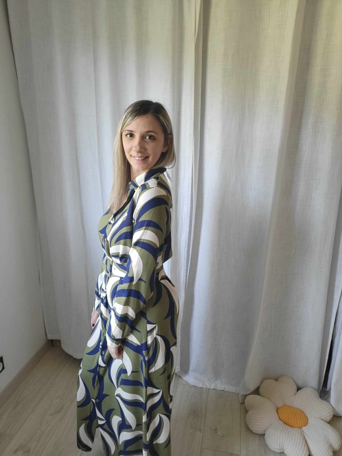 Robe longue Kaki Ceinturée