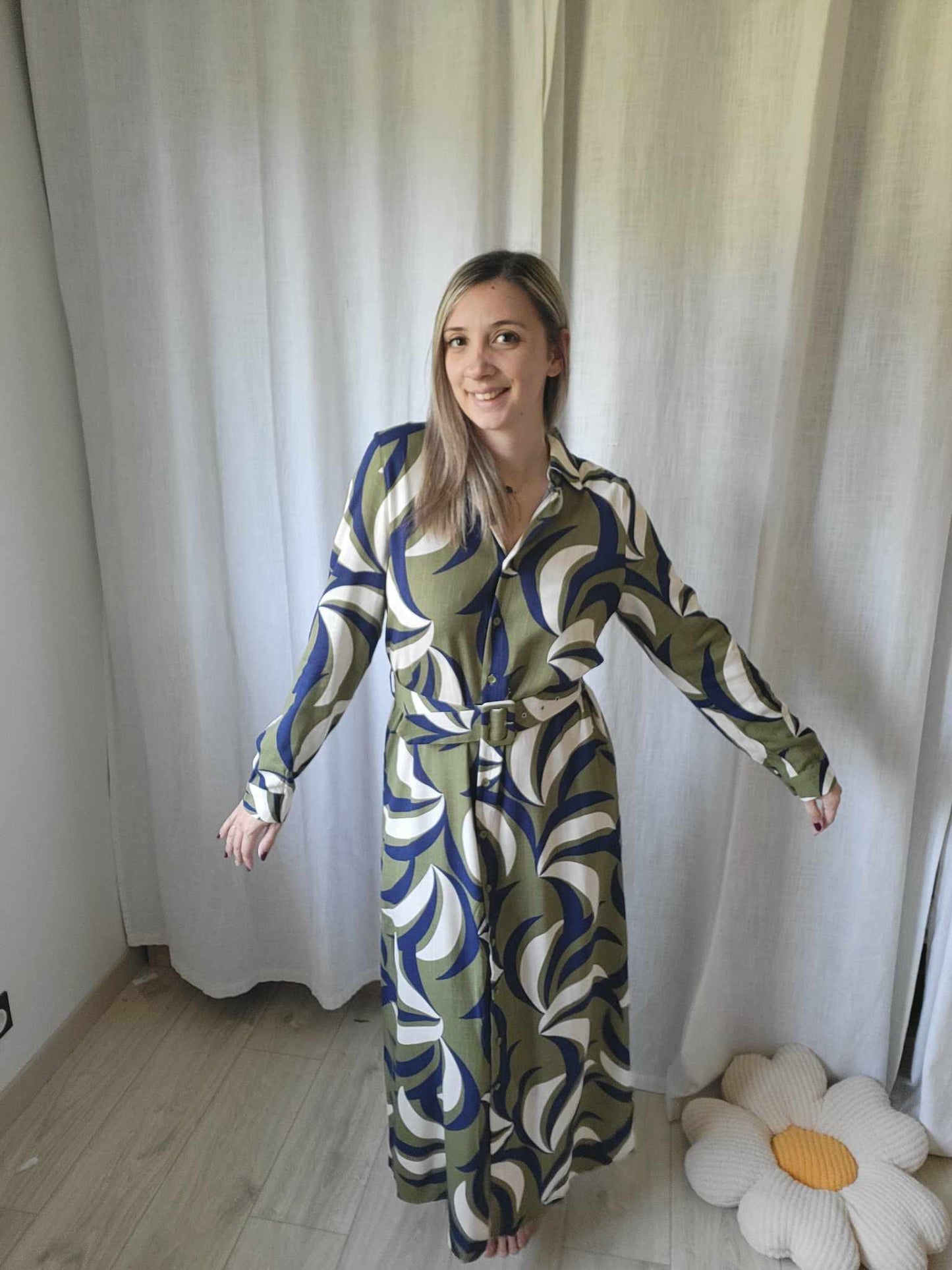 Robe longue Kaki Ceinturée