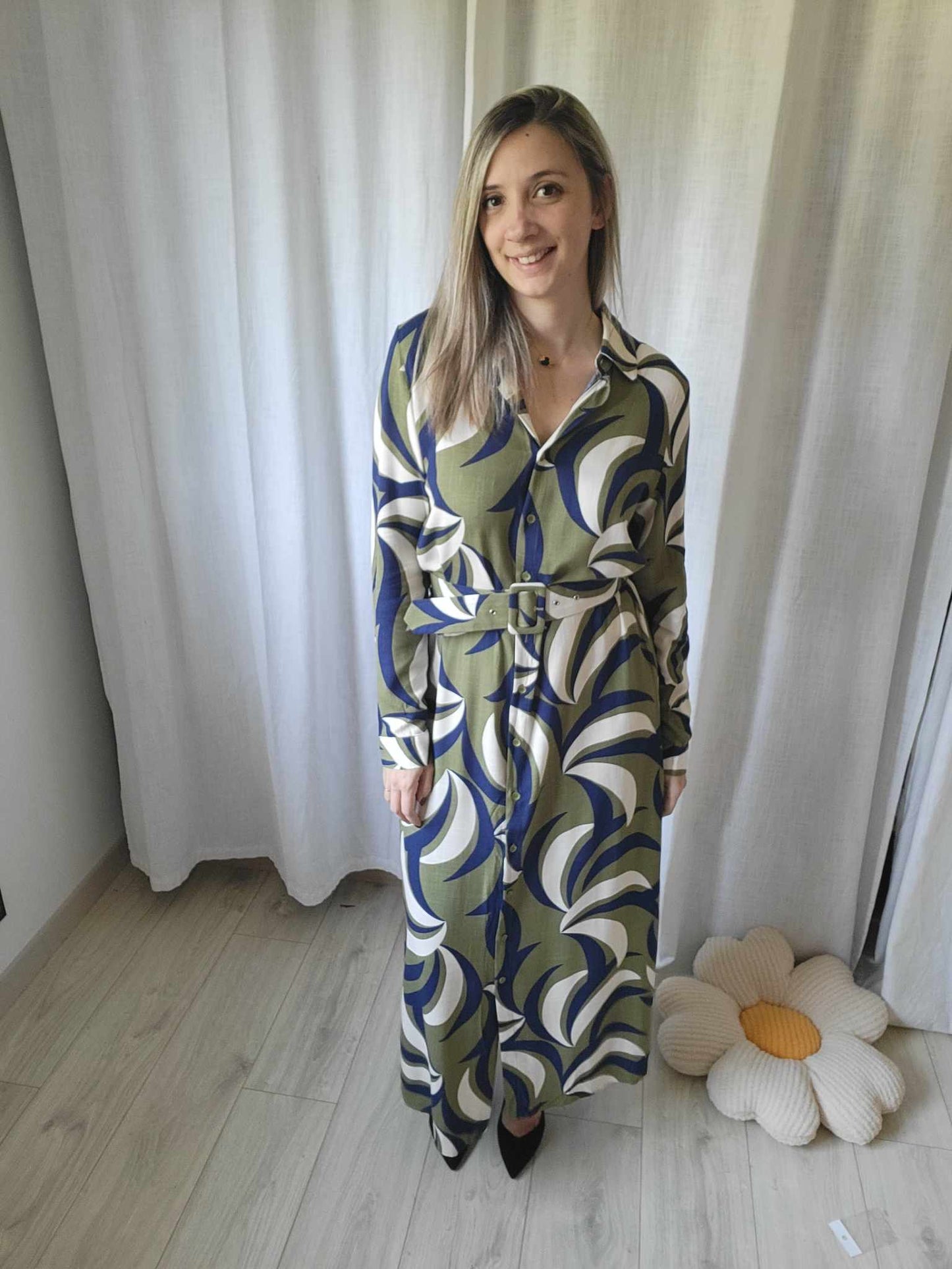 Robe longue Kaki Ceinturée